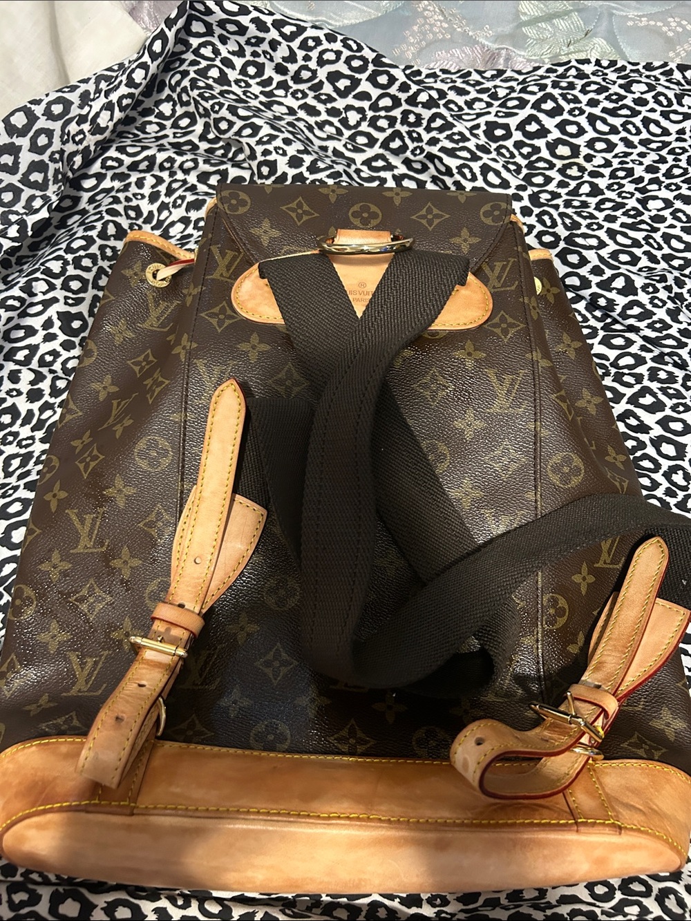 Brown leather backpack Canvas Drawstring Backpack in Brown with Tan Leather